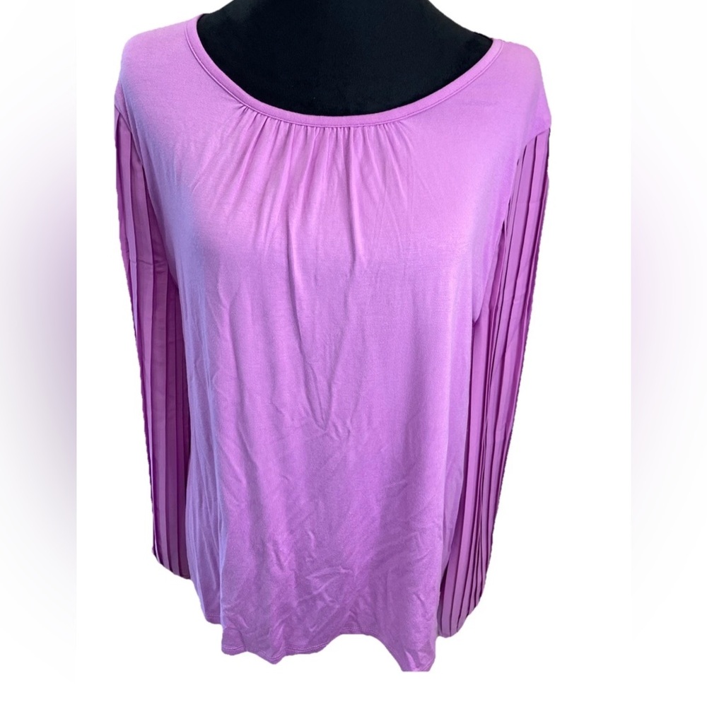 Talbots ladies pink purple pleated long sleeve pullover rayon stretch top Large